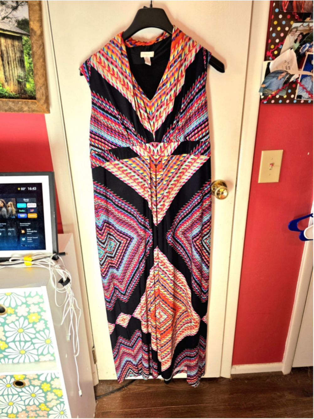 Chico's Geometric Print Maxi Knit Dress Size 3 Ladies XL Colorful Fun Weekend